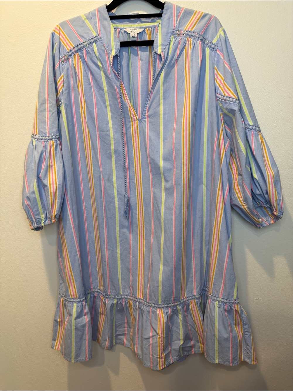 crown & ivy Blue Pastel Multi-Stripe Tunic Dress